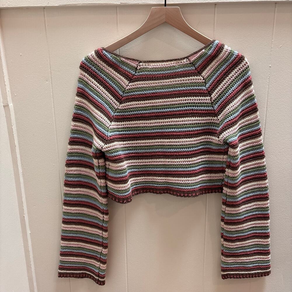Altar’d State NWT Layla Striped Crochet Cropped Sweater Top M boho festival - Picture 3 of 5